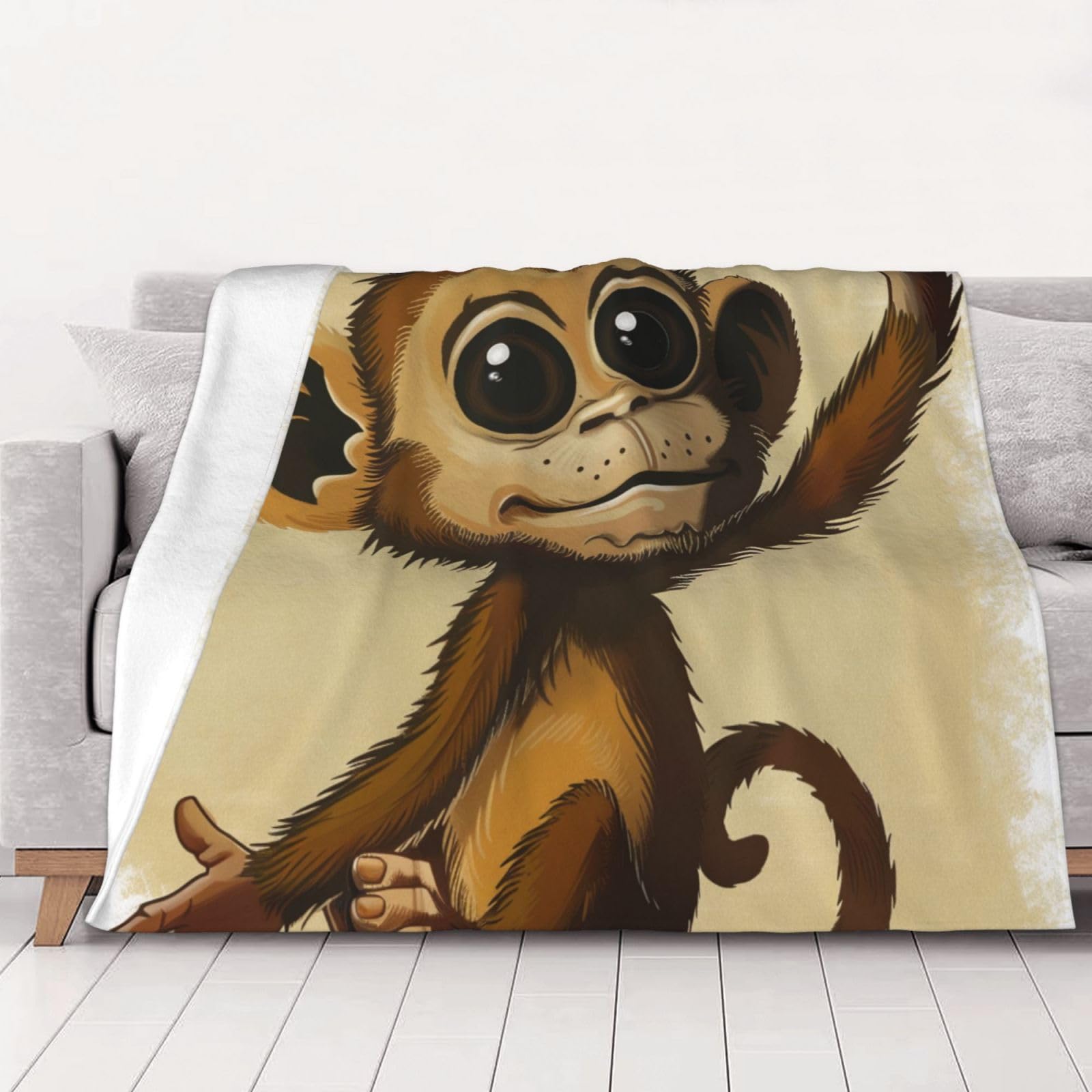 Couverture en flanelle singe mignon 203x152 cm jeté de lit chaud