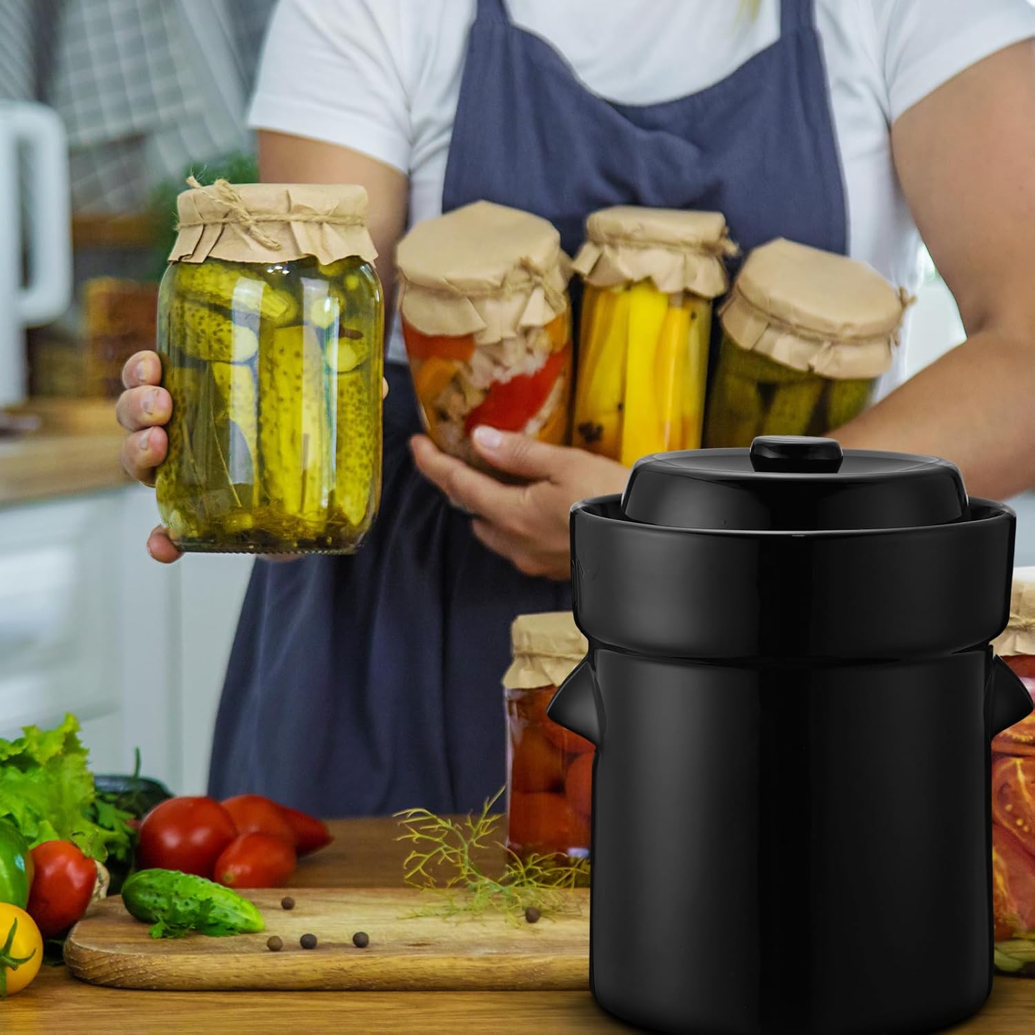 Tioncy 2.6 Gallon 10L Fermentation Crock Ceramic Sauerkraut Crock with Lid Weights and Pounder Brown Ceramic Crock Kit for Fermenting Pickling Cabbage Sauerkraut Pickles Vegetables - Image 7