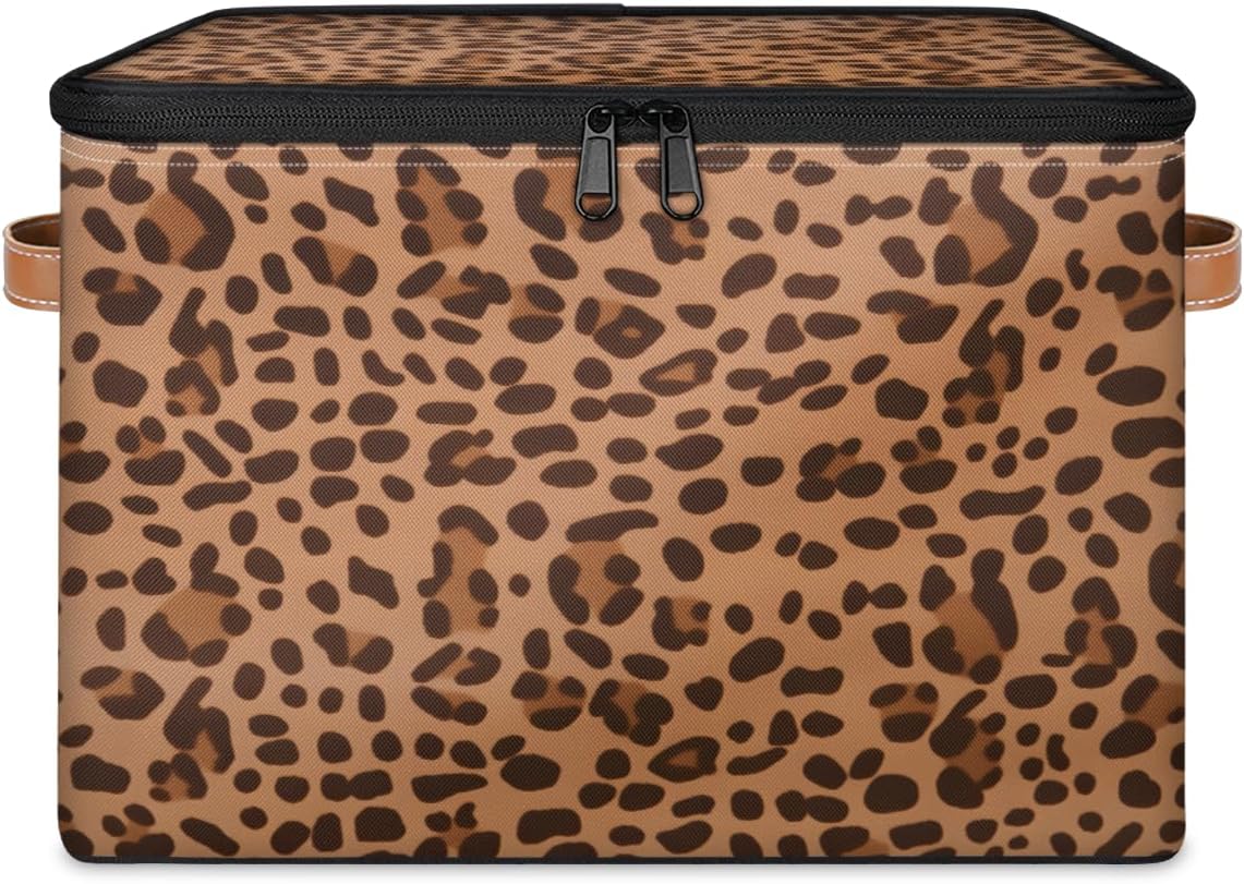 Storage Bin Set of 2 Animal Print Storage Basket with Zipper Lid & Handle Foldable Closet Shelf 2 Pack Cloth Organizer Basket Cube Bins Clothes Organizer for Bedroom, Nursery