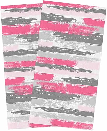 Miniatura 1 de Image Duvet 2 Pack Cotton Kitchen Dish Cloths Towels, Paint Brush Pink Grey Geometric 18 x28 Inch Soft Absorbent Kitchen Decoration Hand Towels for