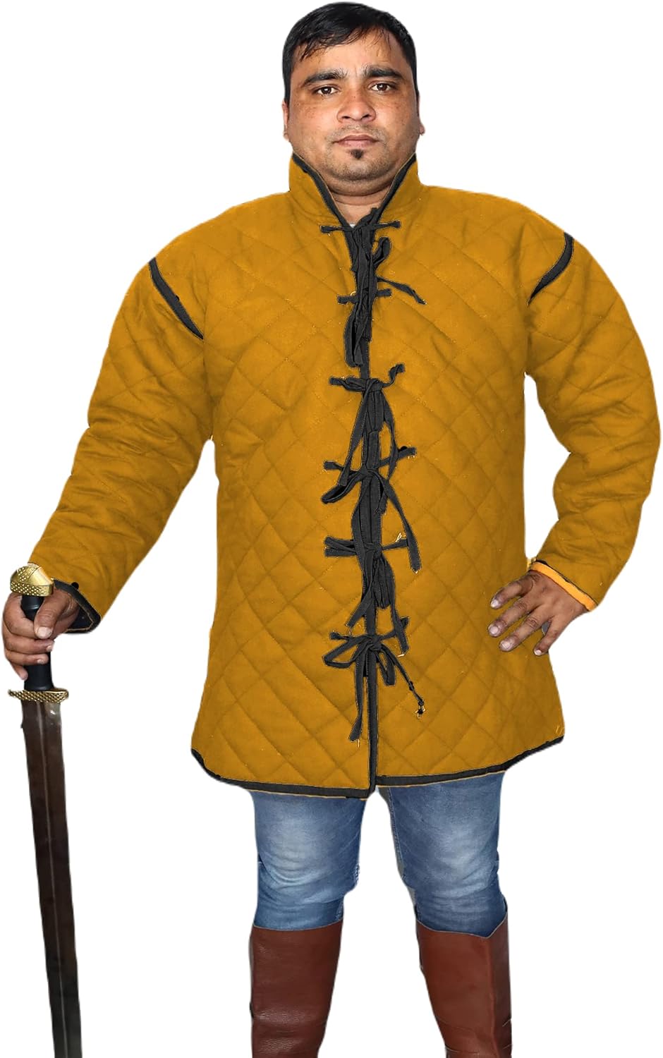 THE MEDIEVALS Gambeson/Aketon/Coat -Quilted Full Sleeve Half Length Cotton Thick Padded