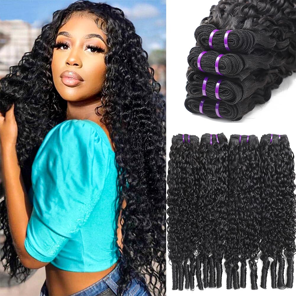 Burmese Curly Bundles Human Hair 20 22 24 Inch 12A Wet and Wavy 3 Bundles Human Hair 100% Unprocessed water wave bundles with Spiral End Curly Hair Extensions for Women Natural Black