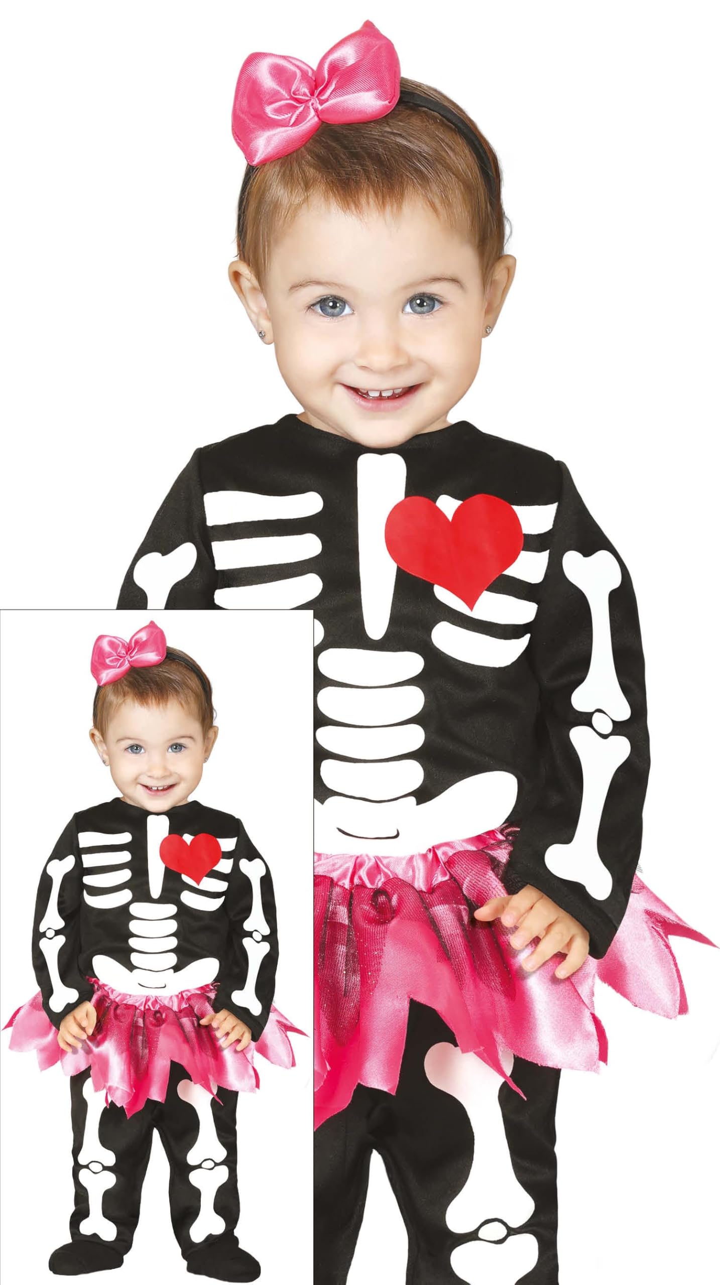 FIESTAS GUIRCA Charming Skeleton Baby Fancy Dress Costume - Toddler Skeleton Costume with Pink Tutu