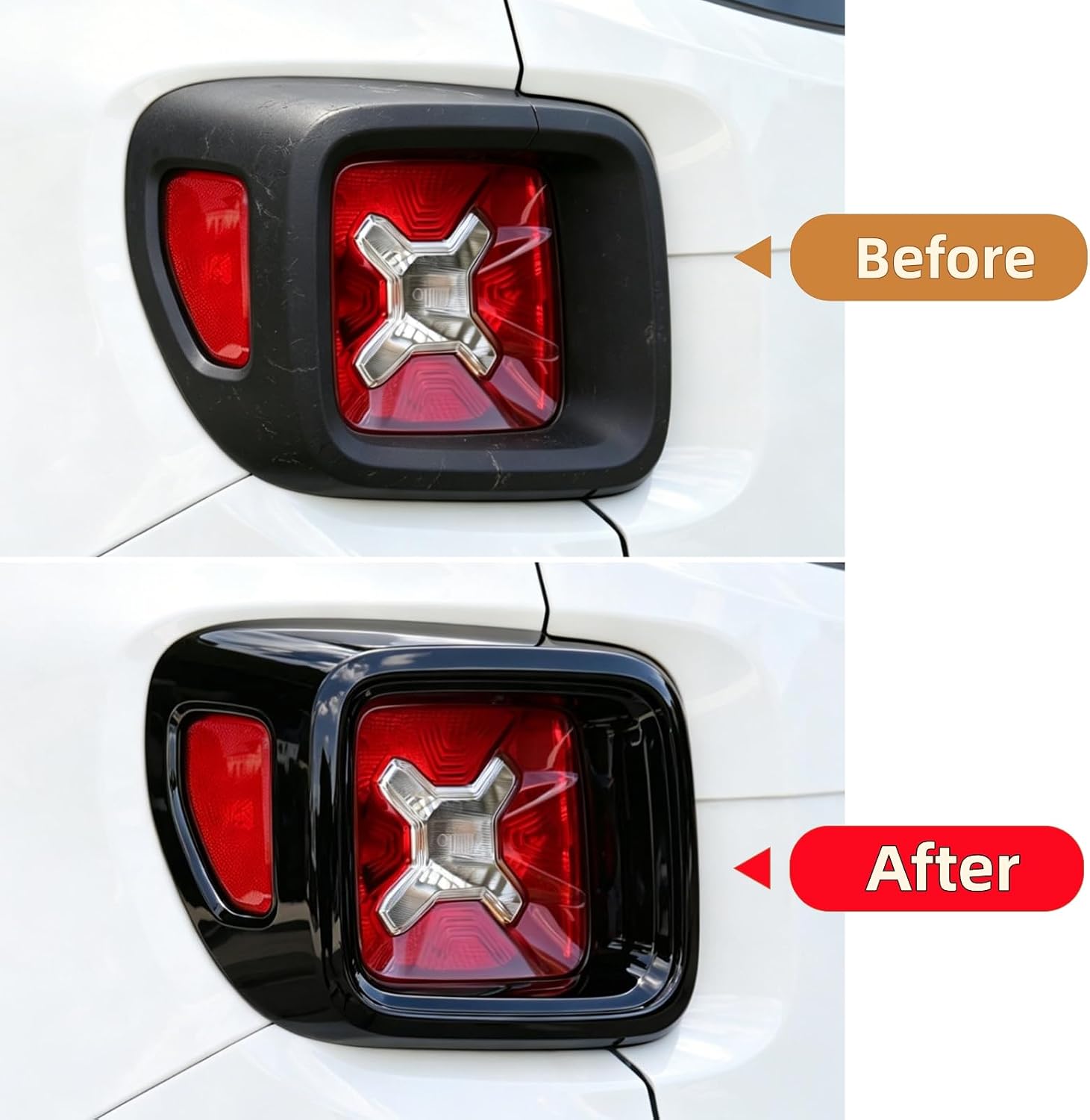 Gloss Black Mirror Covers & Tail Light Bezels for 15-18 Jeep Renegade 4Pcs | Front Side Caps Turn Signal Cutout Rear Lamp Trim Rings Exterior Set