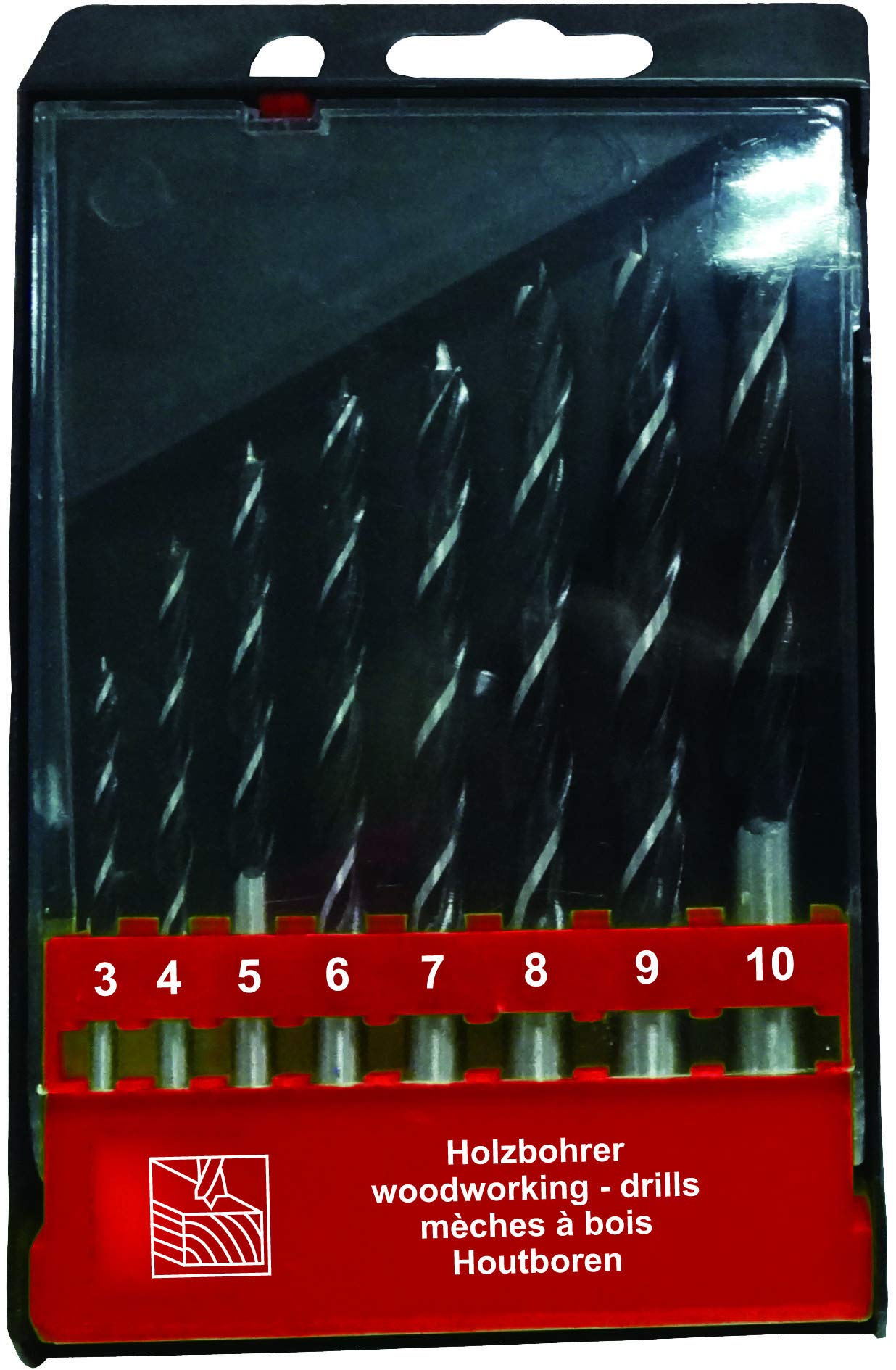 TEC HIT 211108 Set of 8 Wood Drill Bits Diameter 3 mm to 10 mm Spiral Shape Black/Grey, Steel