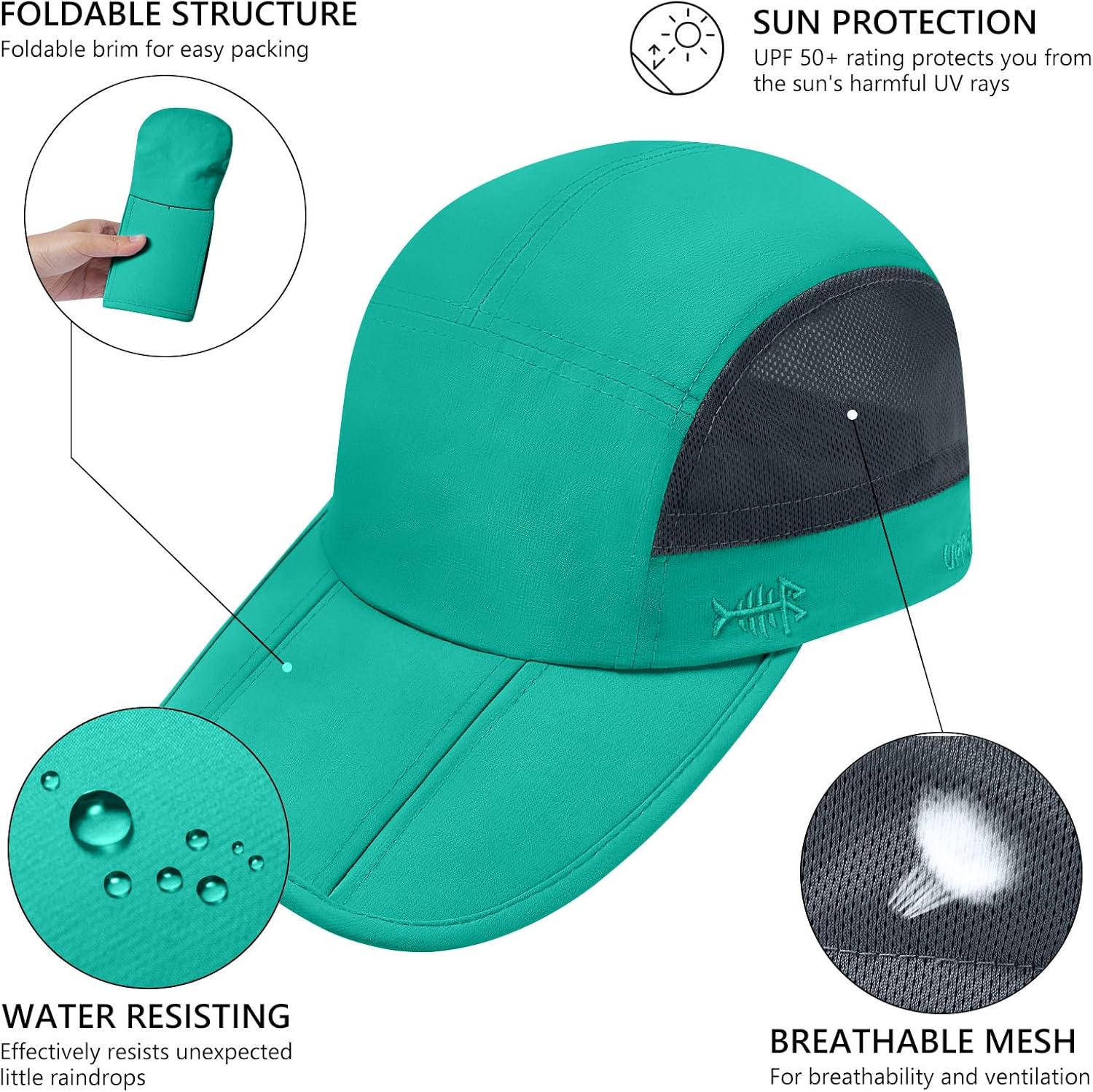 BASSDASH Folding Fishing Baseball Cap UPF 50+ Water Resistant Outdoor Portable Brim Hats for Women Men Hiking Adjustable - Image 4