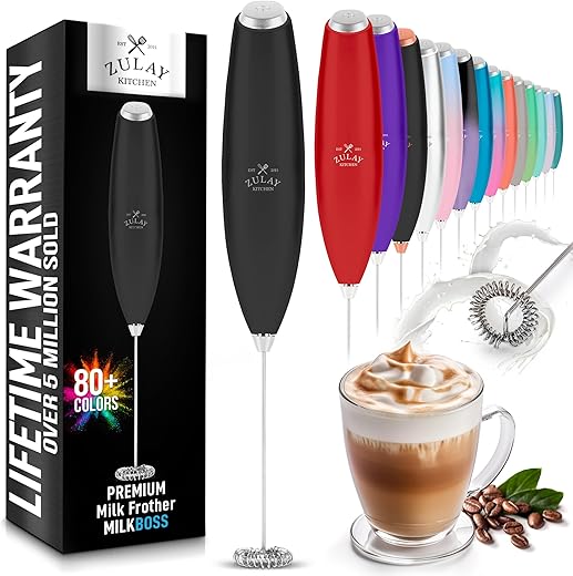 Zulay Kitchen Handheld Milk Frother with Duracell AA Batteries – Ultra Fast Electric Mixer & Foam Maker, Easy-Clean Drink Mixer for Coffee & More