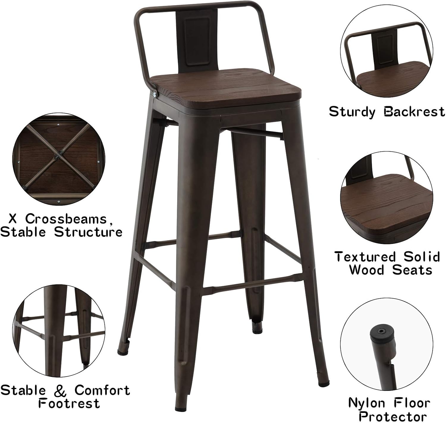 Buy Cimoo Metal Bar Stools 30 Inches With Low Back Industrial Barstools Patio Bar Chair Cafe Side Stool For Kitchen Indoor Outdoor Matte Gun