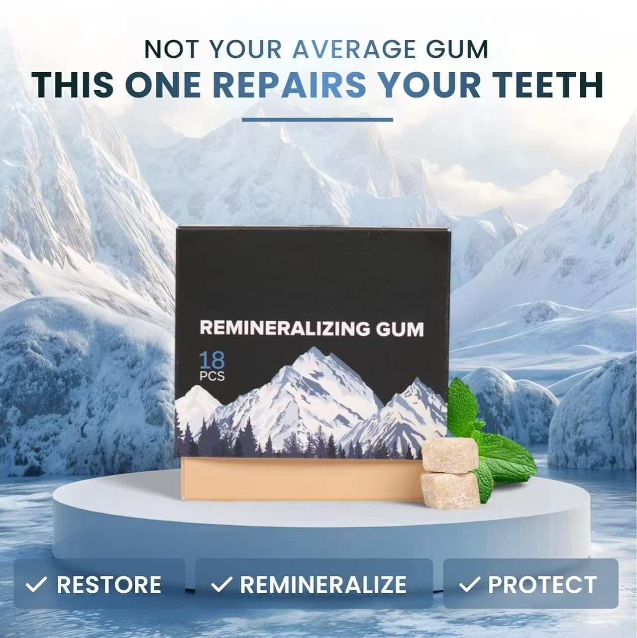 Reminéraliser la gomme, le nano-hydroxyapatite Porgum Support ， Vitamines des dents ， Sous-mélancopes reminenalise la chewing-gum, la respiration fraîche et la protection de l'émail,4Pcs