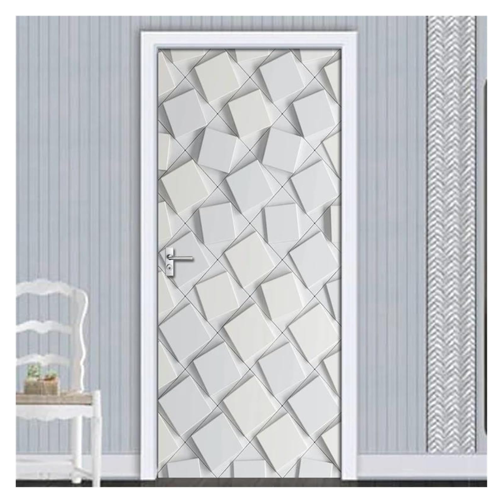 Décor de porte moderne motif géométrique abstrait 3D haut de gamme en PVC gris