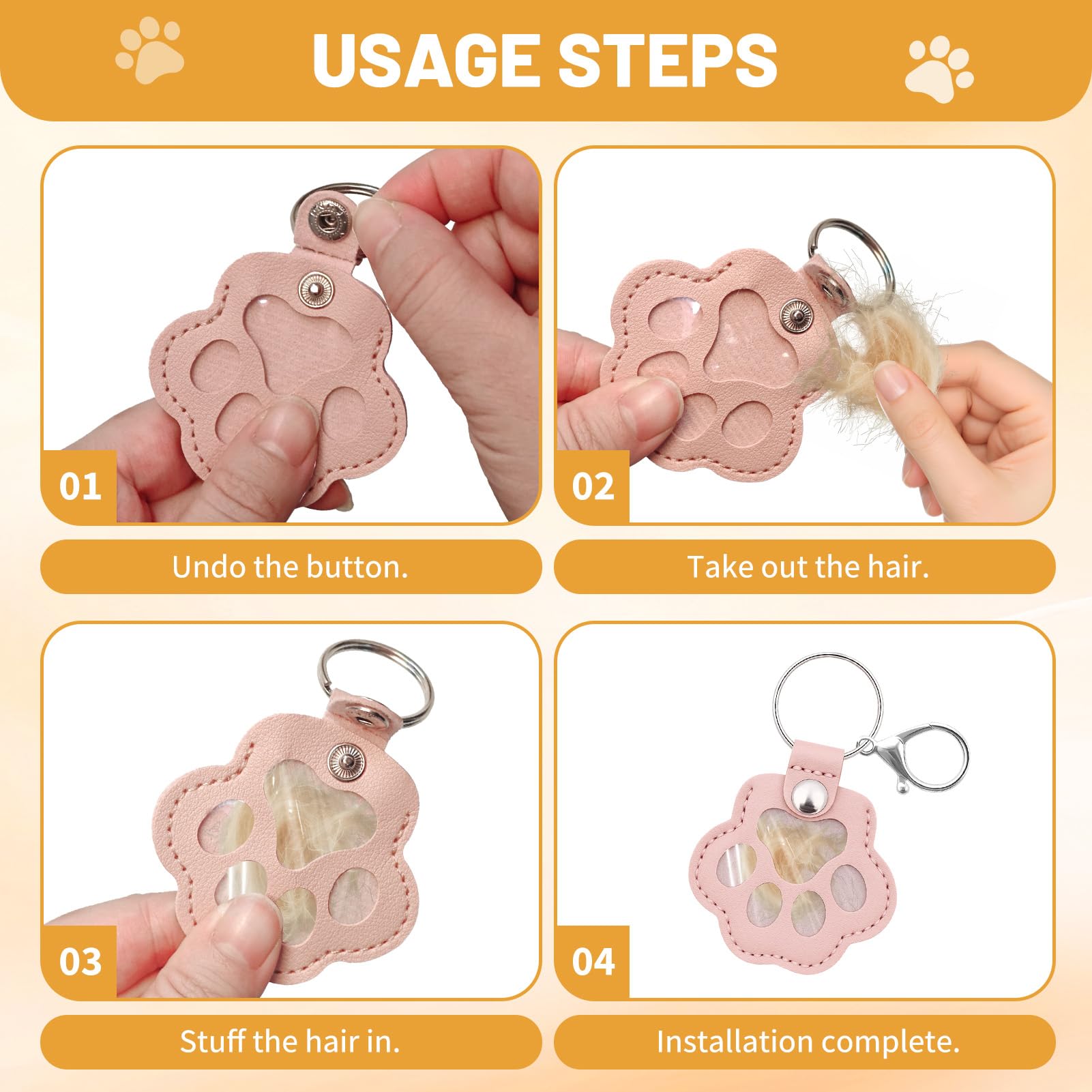 Ruvan 5 PCS Caja De Recuerdos Para El Pelo De Mascotas, Llavero Pelo Perro, Llaveros Conmemorativos De Piel PU, Llavero Conmemorativo Para Mascotas, Recuerdo De Perro Gato