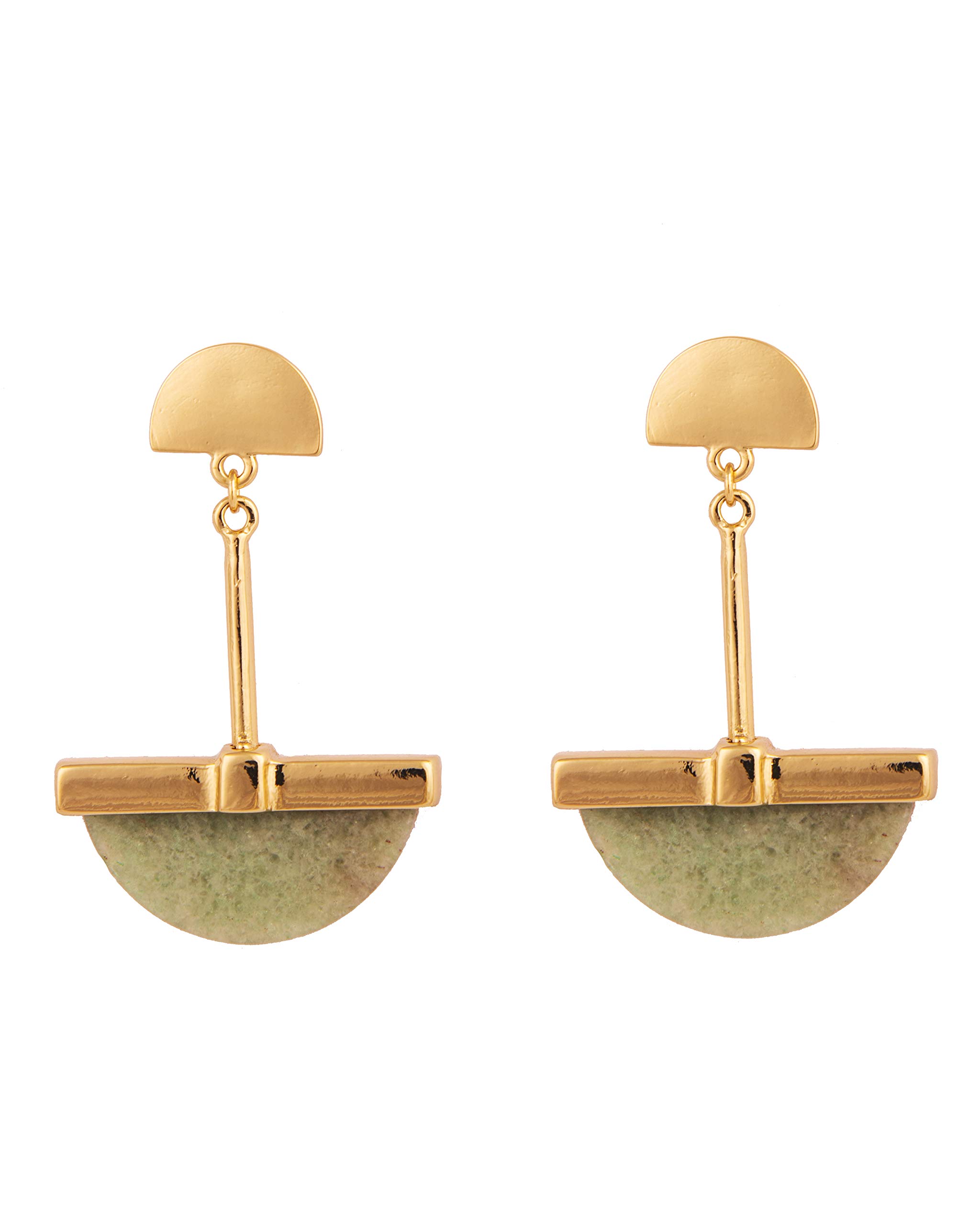 GemproGemstones Jewelry Genuine Green Jade Gold Plated Half Moon Drop Earrings For Women and Girls