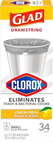 Miniatura 7 de Glad Bolsas de basura pequeñas con cordón Clorox, 4 galones, blanqueador fresco de limón, 34 unidades (el paquete puede variar)