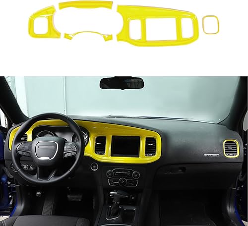 Linskip Para consolas centrales de cargador borde de tablero para Dodge Charger 2015-2020 ABS 5 piezas amarillo