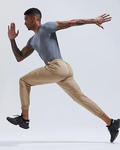 Miniatura 7 de Rapoo Pantalones deportivos ligeros para hombre, de secado rápido, para entrenamiento, correr, gimnasio, con 3 bolsillos con cremallera