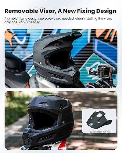 Miniatura 5 de ILM Casco para motocross juvenil, casco ATV para niños, motocross, BMX, motocicleta todoterreno con gafas, guantes, máscara DOT modelo MT601Y (negro