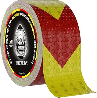 Max Brite Reflective Tape, 30 Feet x 2 Inch Honeycomb Reflector Tape, Safety Reflective Tape for Trailers, Trucks, Equipment, Yellow and Red Reflective Tape, Outdoor, Waterproof, 1 Pack