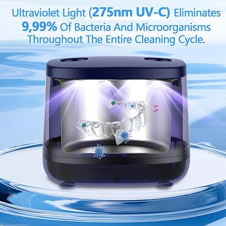 Ultrasonic Retainer Cleaner Machine, 45kHz Ultrasonic Dentures Cleaner | sonic retainer cleaner for dentures,aligners,mouth guards,toothbrush heads and jewelry,304 stainless steel tank