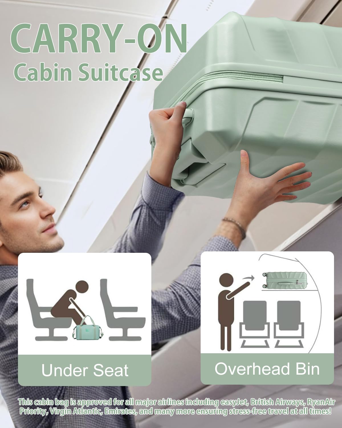 Sea choice Valise Rigide Cabine 55x40x20cm 3 Pièces Valises Légère ABS Durable avec Serrure TSA et Roues à 360° Trolley Voyage avec Trousse de Toilette et Sacs de Voyage