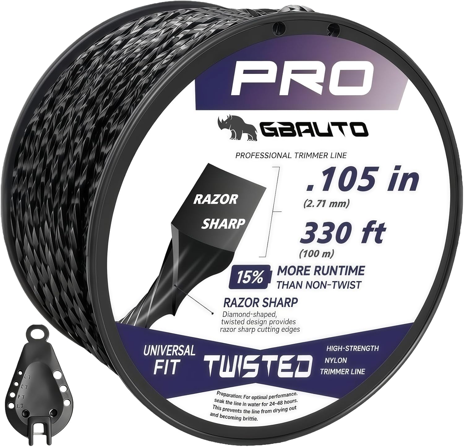 String Trimmer Line, 330ft 0.105" for Black Diamond Trimmer Weed Eater String Replacement, Premium Nylon Universal, Professional Twisted Weed Wacker String with Built-in Line Cutter (Upgraded version)