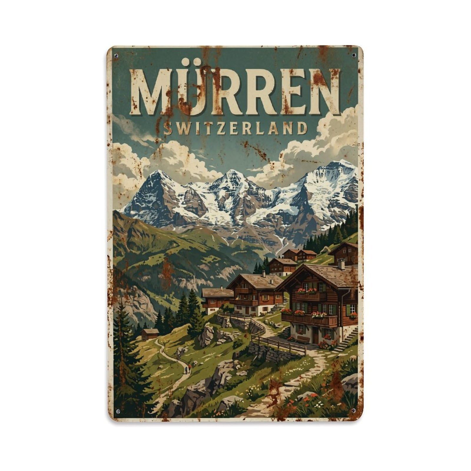 Vintage Travel Murren Switzerland Metal Tin Sign