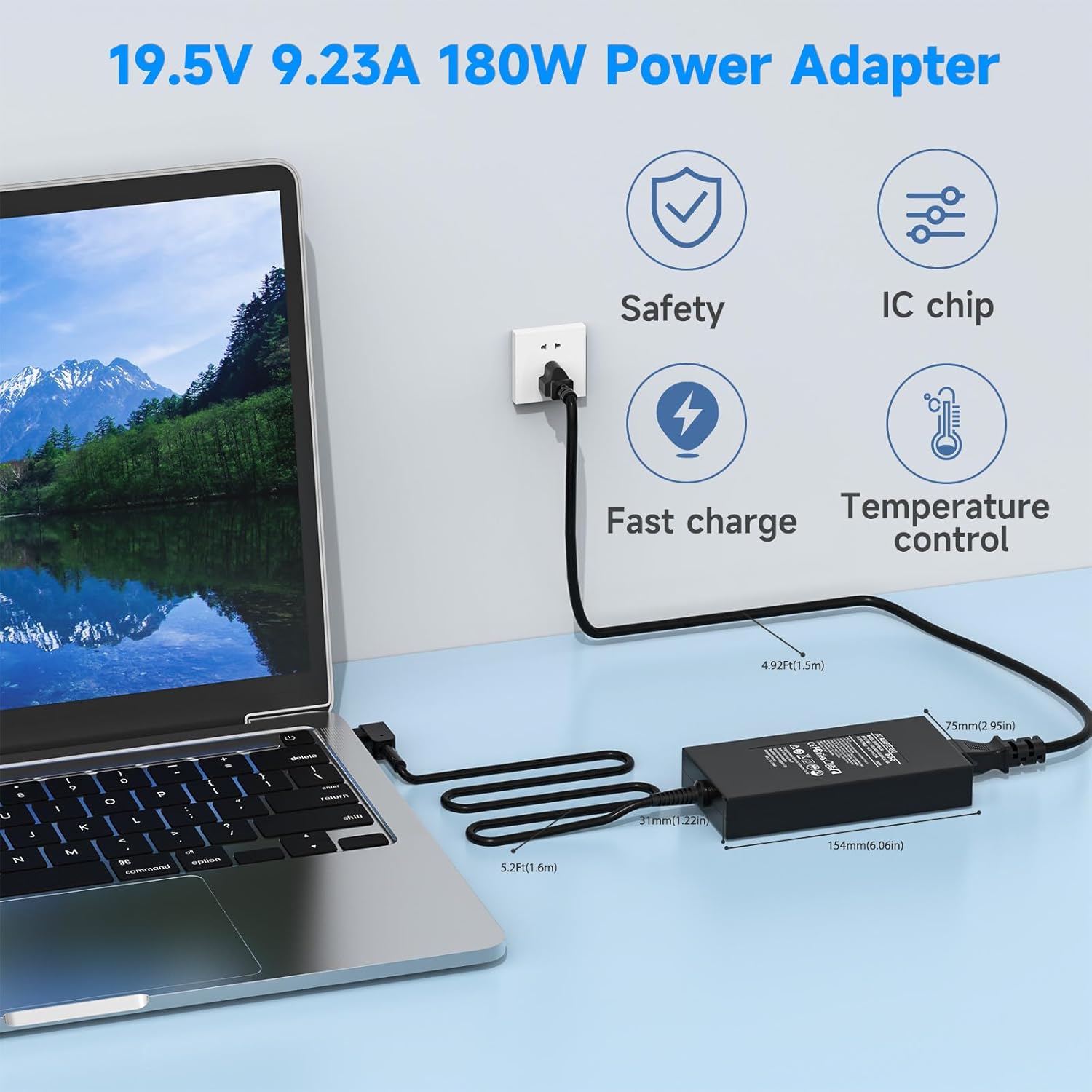 180W 150W 120W Laptop Charger Fit for MSI Gaming Laptop GF63, GF65, GF75, GS63, GS65, GS73, GL62, GL72, GE60, GE62, GE70, GE72, GE62VR, GT60, GT70, ADP-180HB, A15-180P1A AC Power Adapter