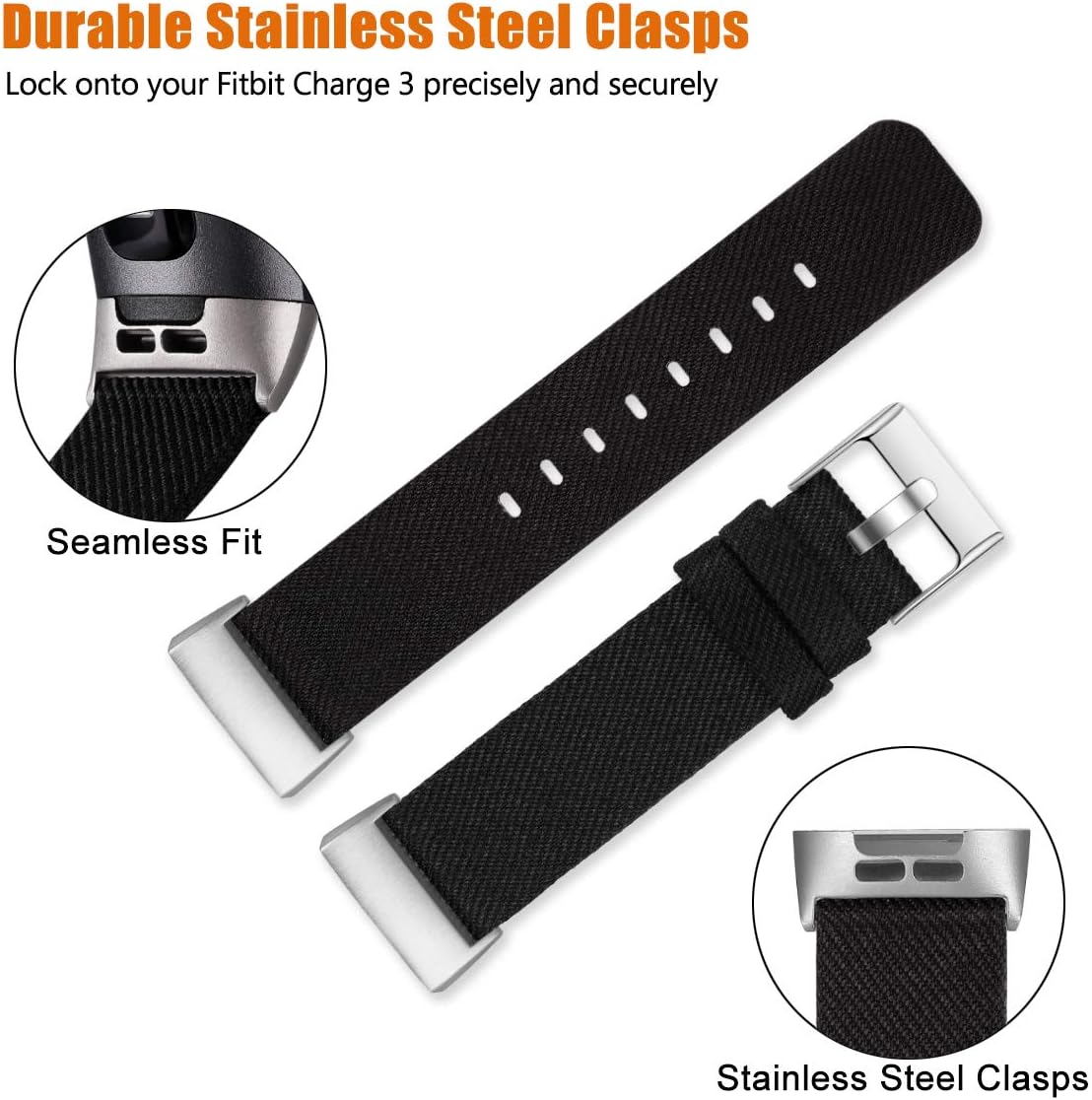 Maledan Compatible with Charge 4 and Charge 3 Bands for Women Men, Breathable Woven Fabric Replacement Accessory Strap for Charge 4/Charge 3/Charge 3 SE, Small, Black
