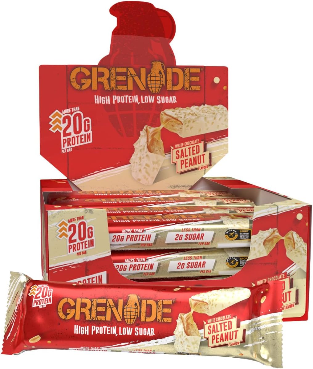 Grenade High Protein, Low Sugar Bar - White Chocolate Salted Peanut, 12 x 60 g