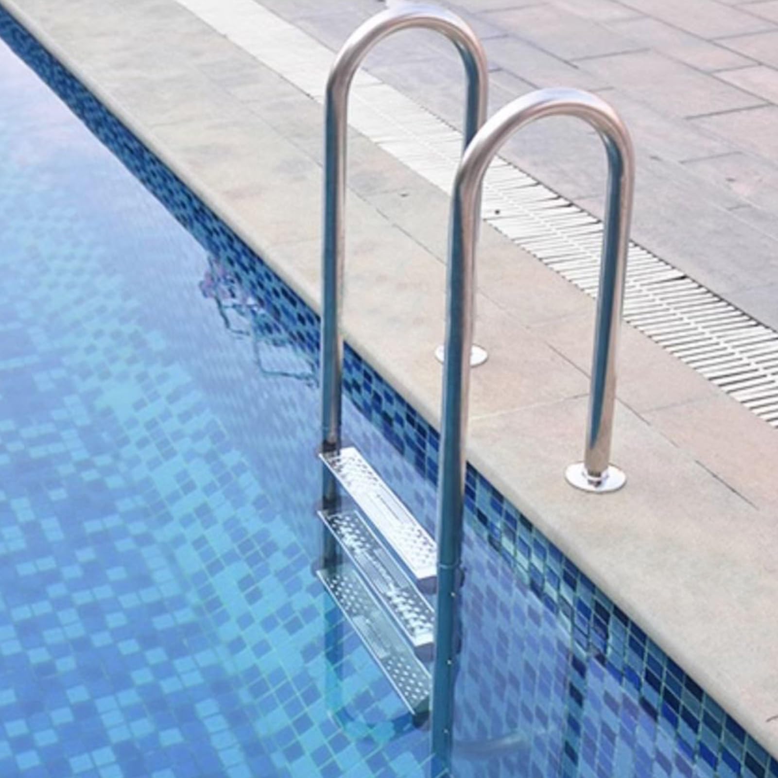 Scaletta per Piscina, in Acciaio Inox Antiscivolo, Portata 100 kg, Adatta per Piscine e parchi Acquatici (2 gradini)