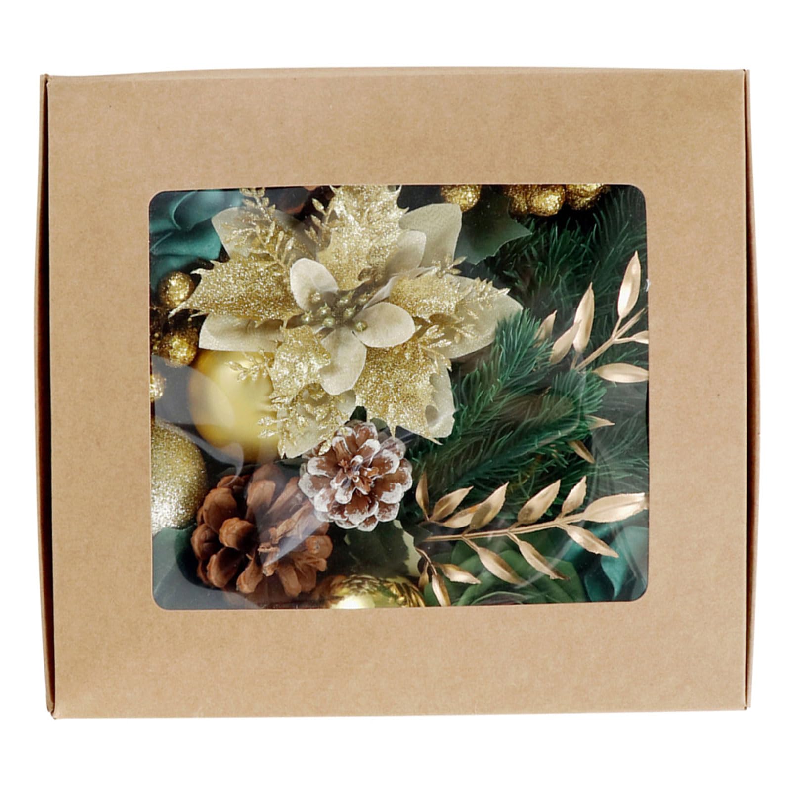 Tsophreniq Christmas Ornament Set Box Beautiful Christmas Tree Ornament Craft Set with Faux Flowers and Pine Accent Artificial Rose Flower