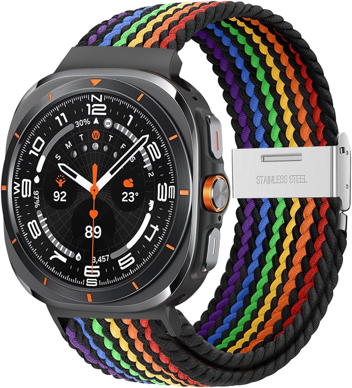 BandRain Stretchy Braided Band Compatible with Samsung Galaxy Watch 7 Ultra Bands 47mm, Smartwatch Replacement Elastic Nylon Sport Strap for Samsung Watch Ultra 2024 Men Women