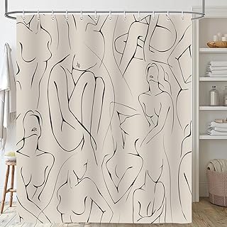 Body Shower Curtain, Abstract Line Texture Boho Bath Curtain Decor for W...