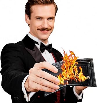 Wallet That Lights On Fire Flame Fire Wallet Prop Novelty Purse Stage Street Shows Magic Show Lovers (Small)