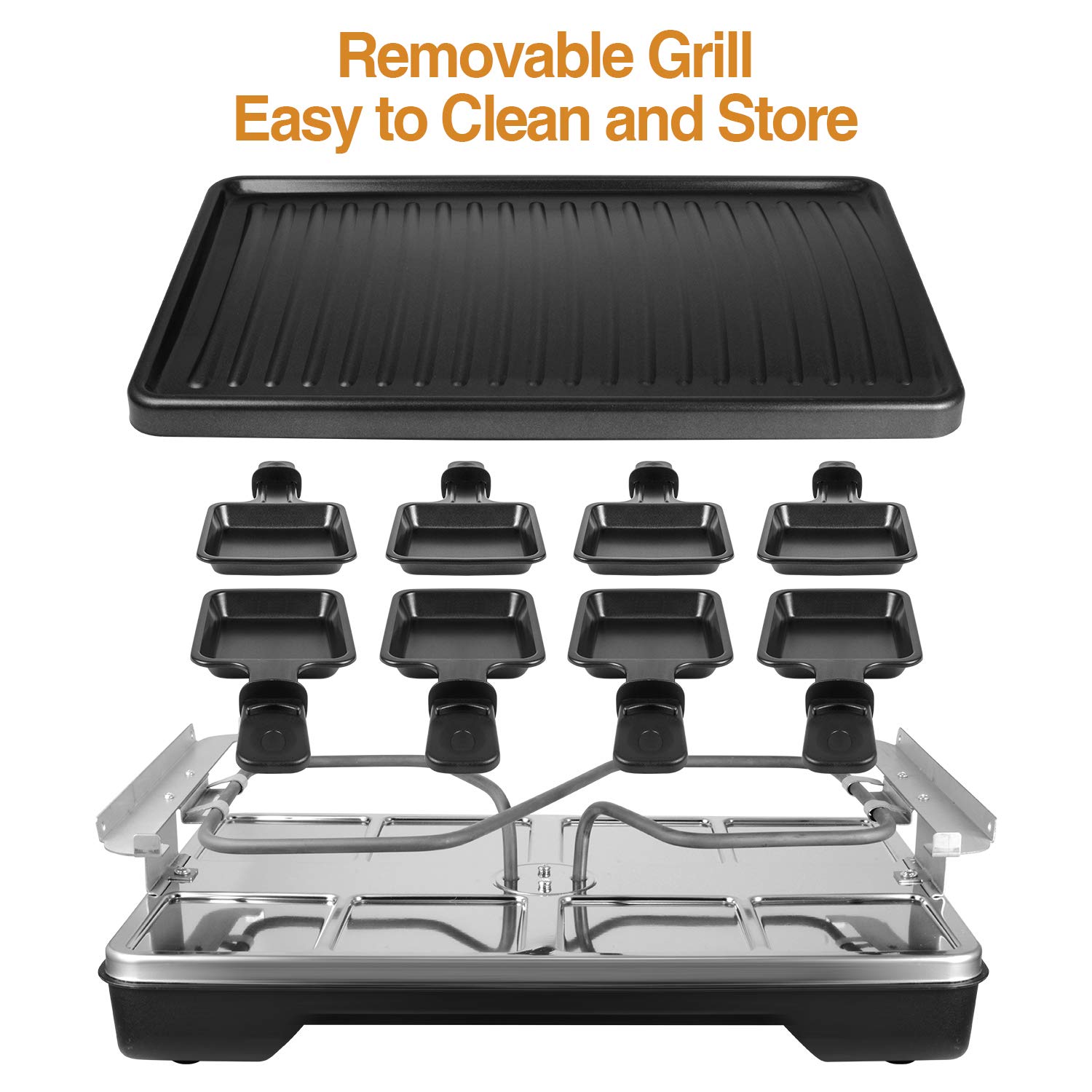 AONI Electric Raclette Grill Smokeless Party Grill Grill électrique avec surface de cuisson antiadhésive, 1200W Contrôle de la température, Lavable au lave-vaisselle, Servir toute la famille