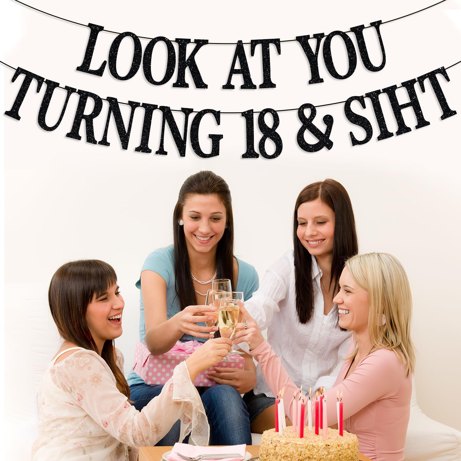 Happy 18th Birthday Banner, Officially 18, Bruh I'm 18, Happy 18th Birthday Party Decorations Hanging Backdrop Gifts Black Glitter - Image 2