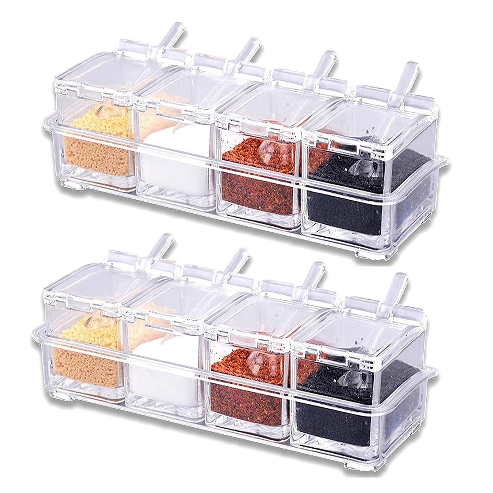 Botes Especias Tarros de condimentos Transparentes, Organizador de Cocina, Cajas de Almacenamiento, contenedores de condimentos con Tapas, Botella de Sal, azúcar, Accesorios de Cocina(2Pcs)