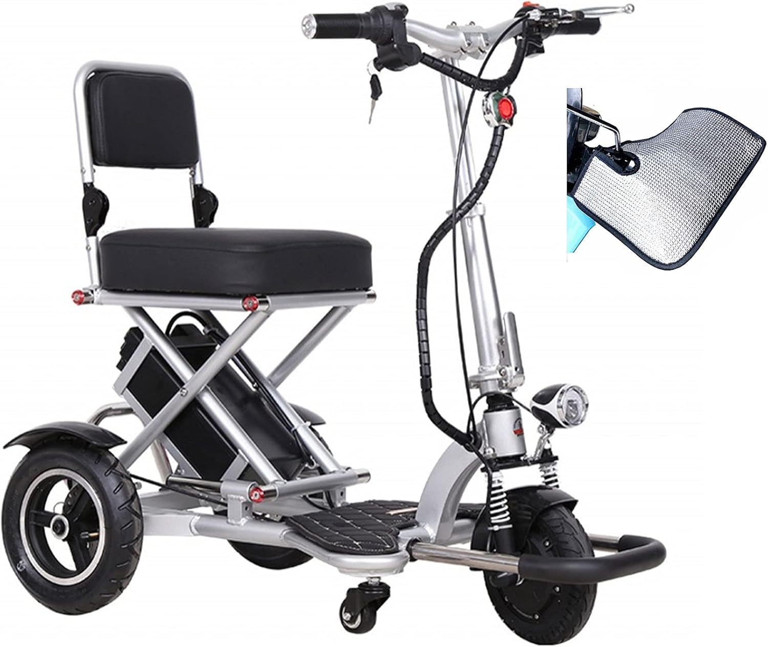 JHKGY Scooters Eléctricos De Movilidad para Adultos - Scooter De Movilidad Eléctrico Plegable De 3 Ruedas - Scooter Eléctrico Portátil Ligero,Guantes De Protección Solar Gratuitos