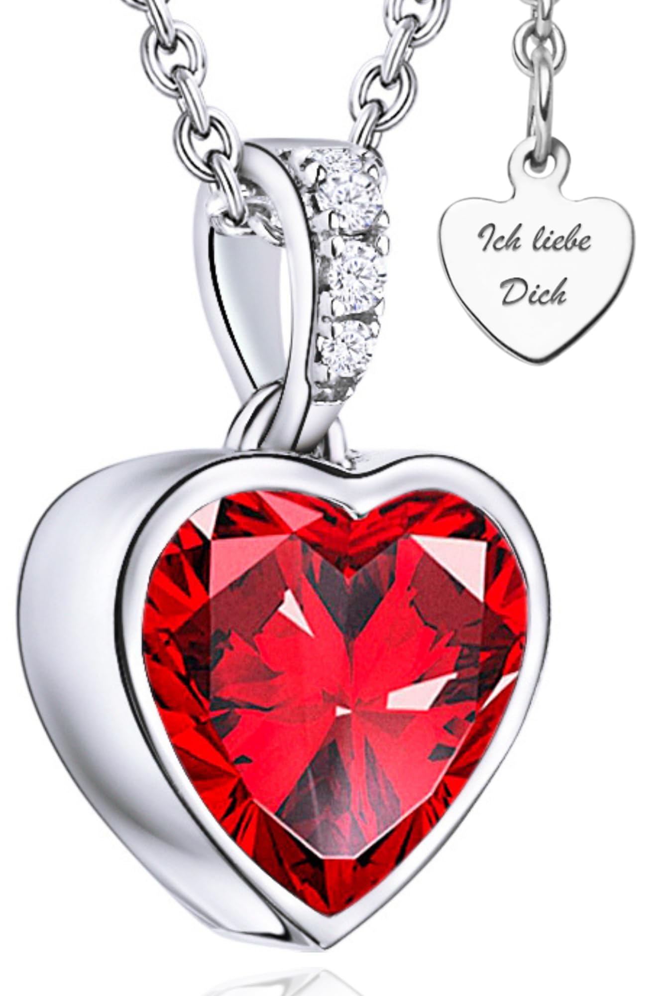 Halskette Damen 925 Silber – Herzkette mit Zirkonia „Ich Liebe Dich“ | Silberkette mit Herz Anhänger – Geschenk für Freundin, Frau zum Geburtstag, Jahrestag & Hochzeitstag – Kette nickelfrei