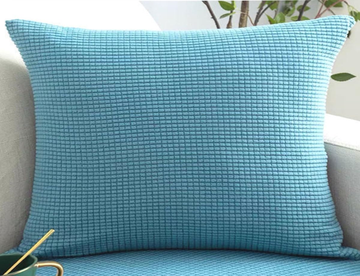 Swj-Swjssb Light Blue Stretch Pillow Cases Pillowcase Set Of 2 Pack Sofa Pillow Case,Large Cushion Covers Soft Corduroy Decorative Pillow Protector Elastic Gray Couch Settee Pillow Cover(,50X60 Cm Set Of 2)