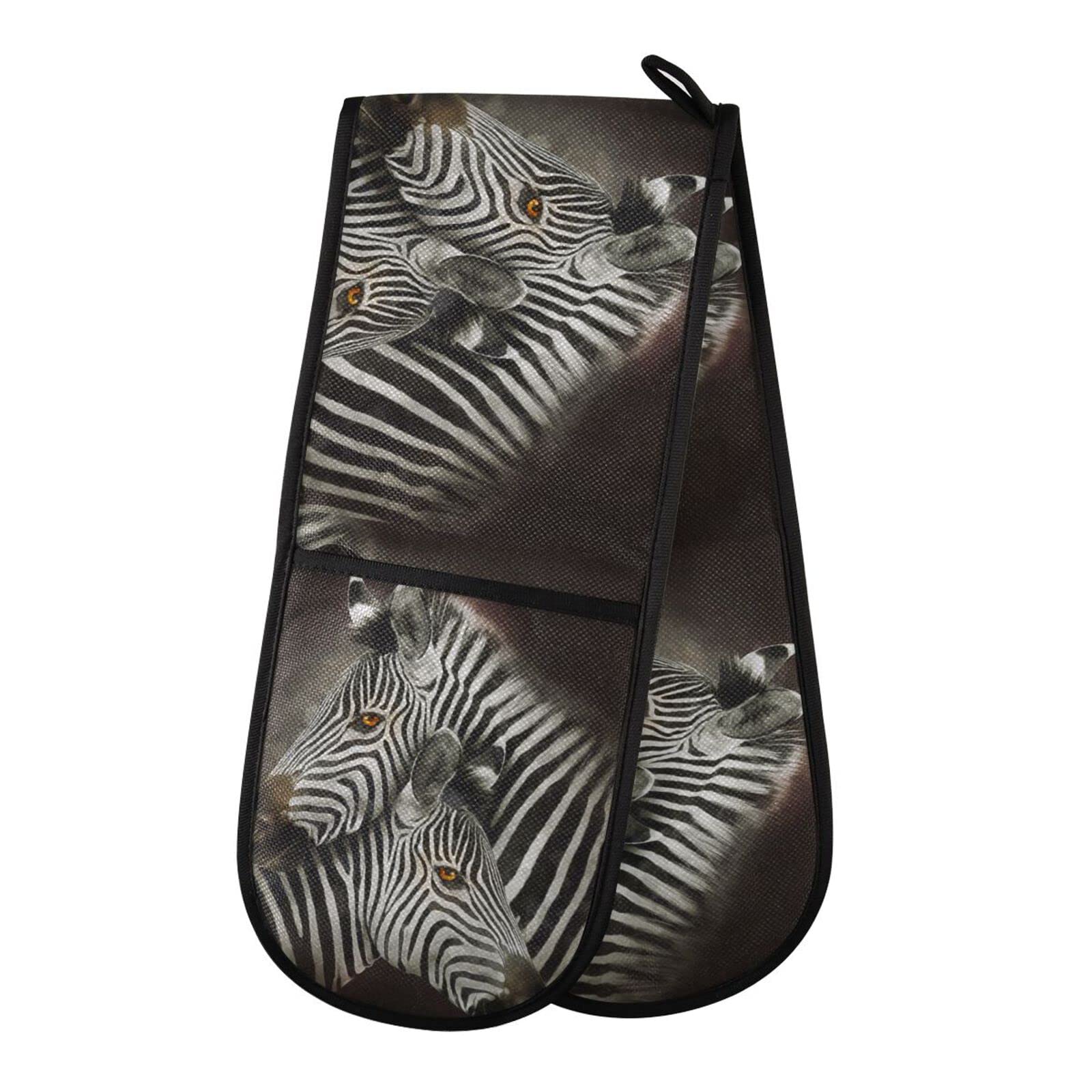 Youjuner Colour 22 Double Oven Glove Zebra Design Heat Resistant Double Ovens Mitt Modern Cooking Gloves Potholders
