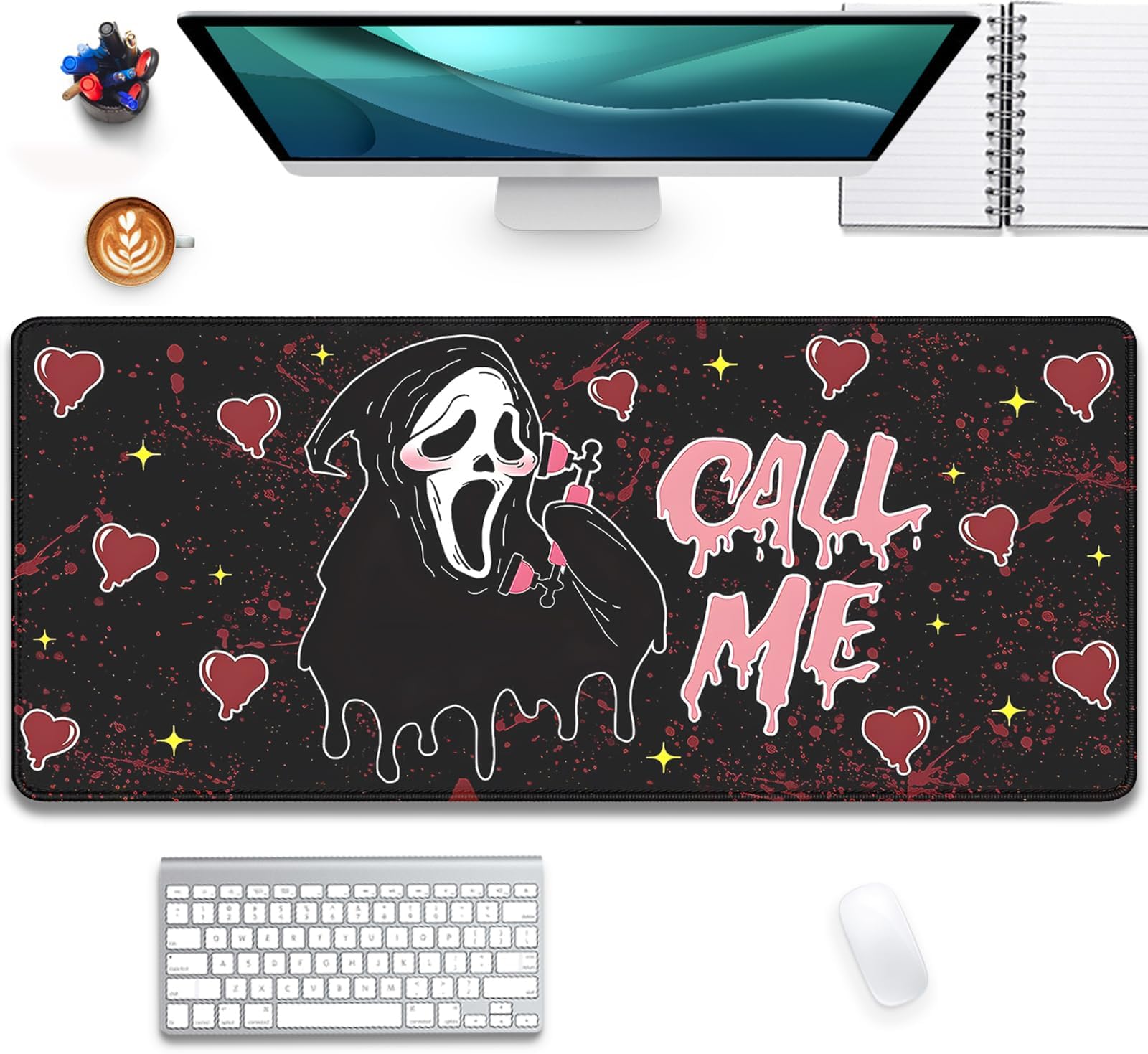 Call Me Mouse Pad Ghostface Desk Mat, Large Desk Mat for Mouse and Keyboard, 27.5 x 11.8 in, Fabric
