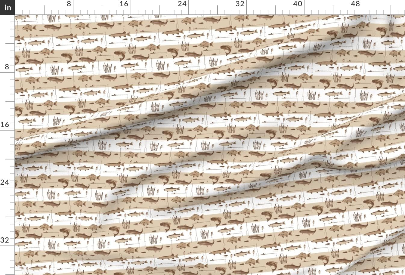 Spoonflower Fabric - Brown Lake River Fish Tan White Large Trout Bass Fishing Lures Hooks Printed on Minky Fabric by The Yard - Sewing Baby Blankets Quilt Backing Plush