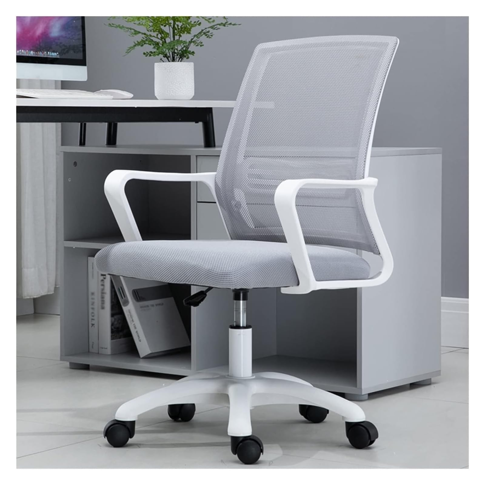 NZPOST Chair Desk Chair Ergonomic Office Chair with Armrest & Lumbar Support & Adjustable Height Mesh Design High Back Computer Chair (Grey)