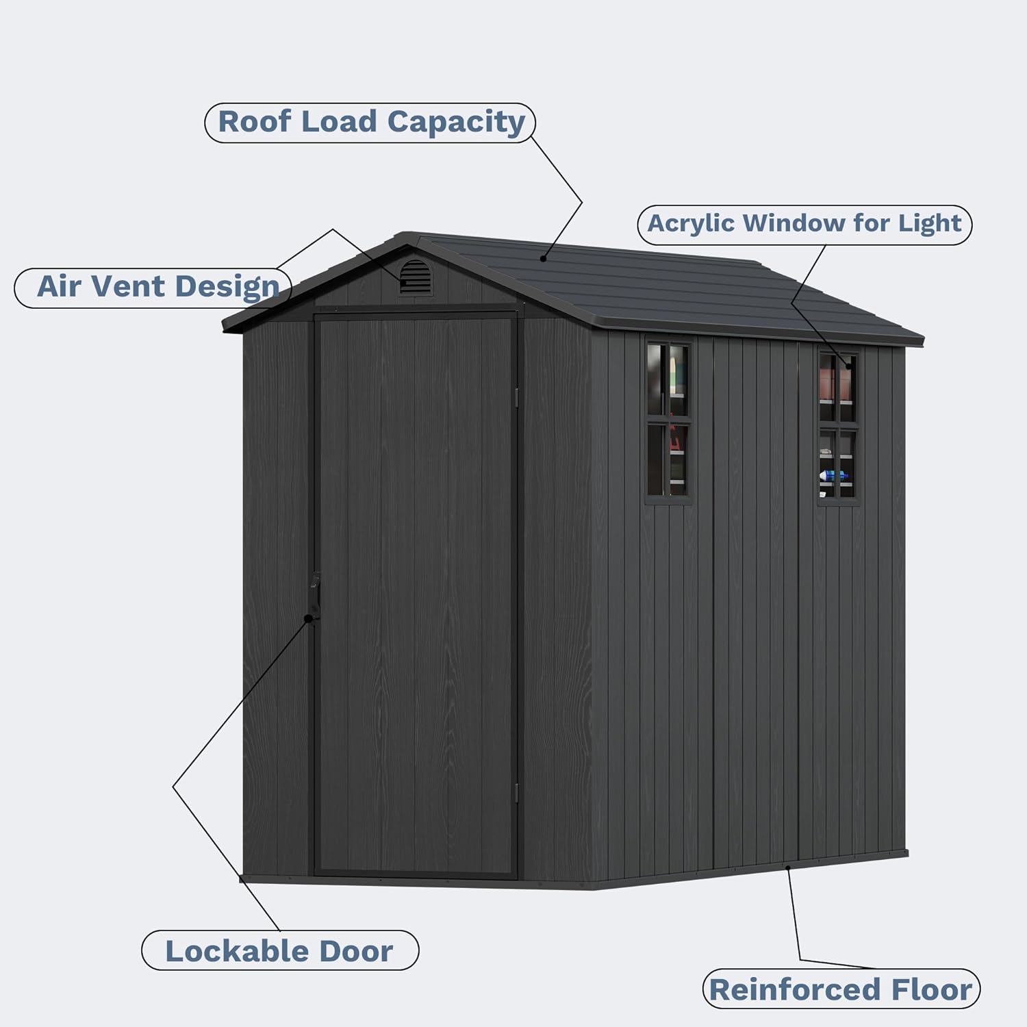 Close-up of the shed's lockable door and air vent