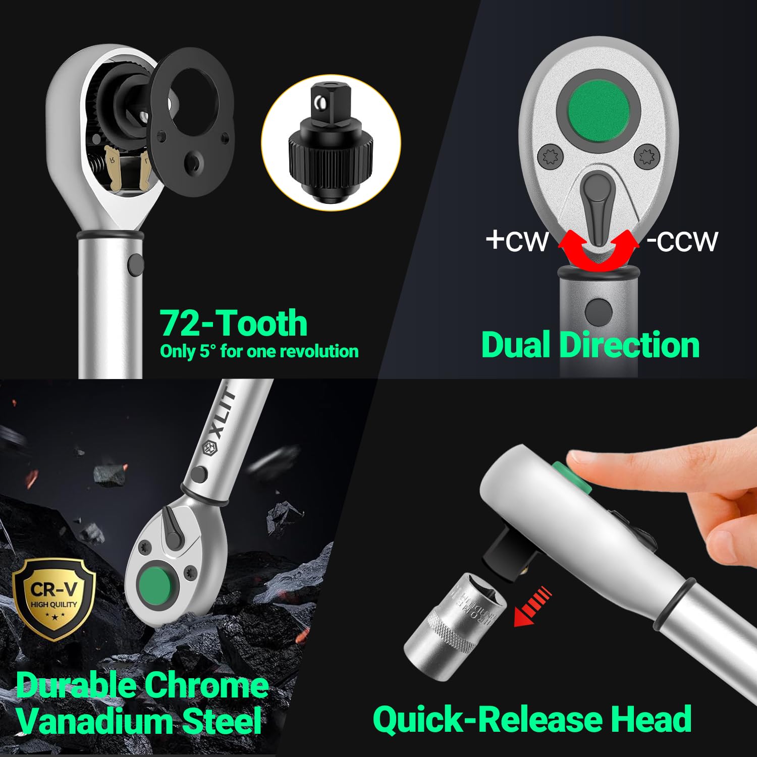 Set di 6 chiavi dinamometriche professionali a scatto – 1/4 3/8 1/2 pollici Set con 3 estensioni – 1 – 220 Nm, precisione ±3% – per riparazione auto, moto e biciclette