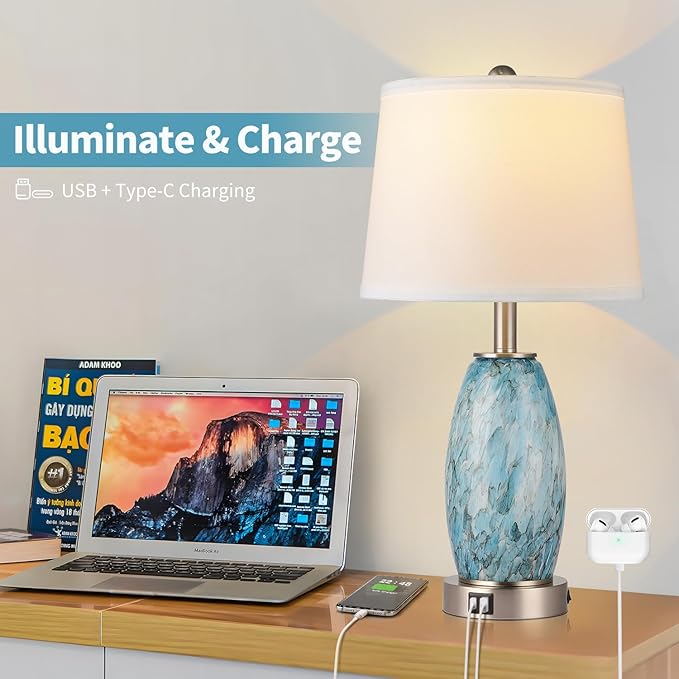 Lovlast Juego de 2 Lámparas de Mesa Noche 23.5" LED USB miniatura 5