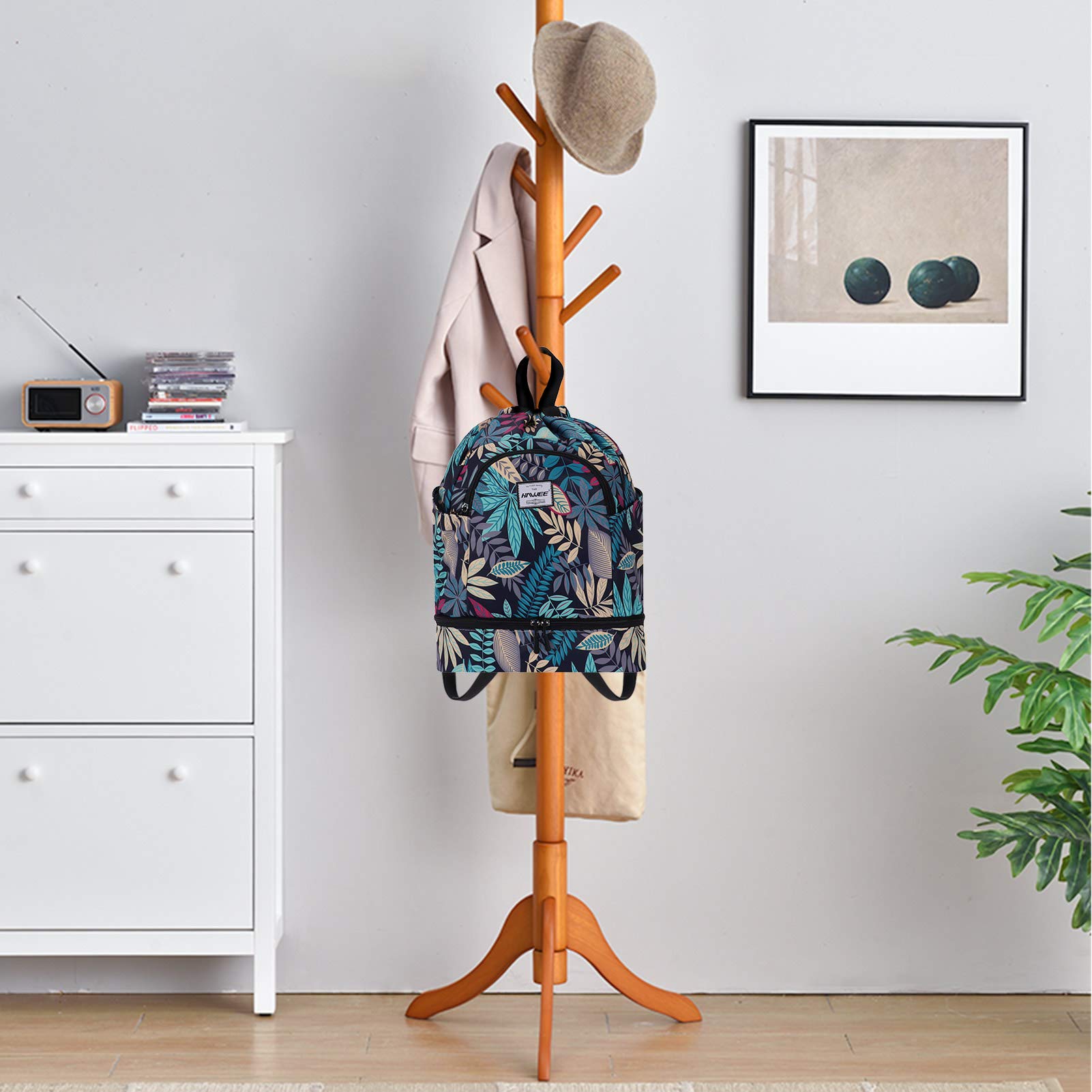 HAWEE Étanche Sac à Dos à Cordon Grand Sacs de Sport à Cordon de Serrage Sac à Dos Unisexe pour Femme Hommes Voyage Vie Quotidienne Plein Air Yoga Natation Plage, L, Feuille D'érable Bleue - 5