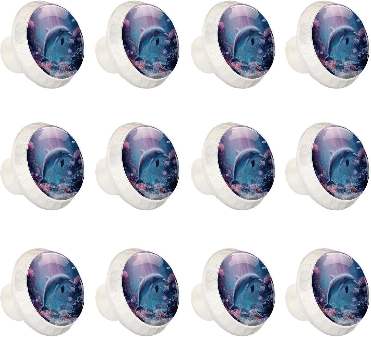 Black Base Dolphin Under the Sea (3) Printed Drawer Pulls, Durable Cabinet Knobs for Wooden Cabinets & Drawers