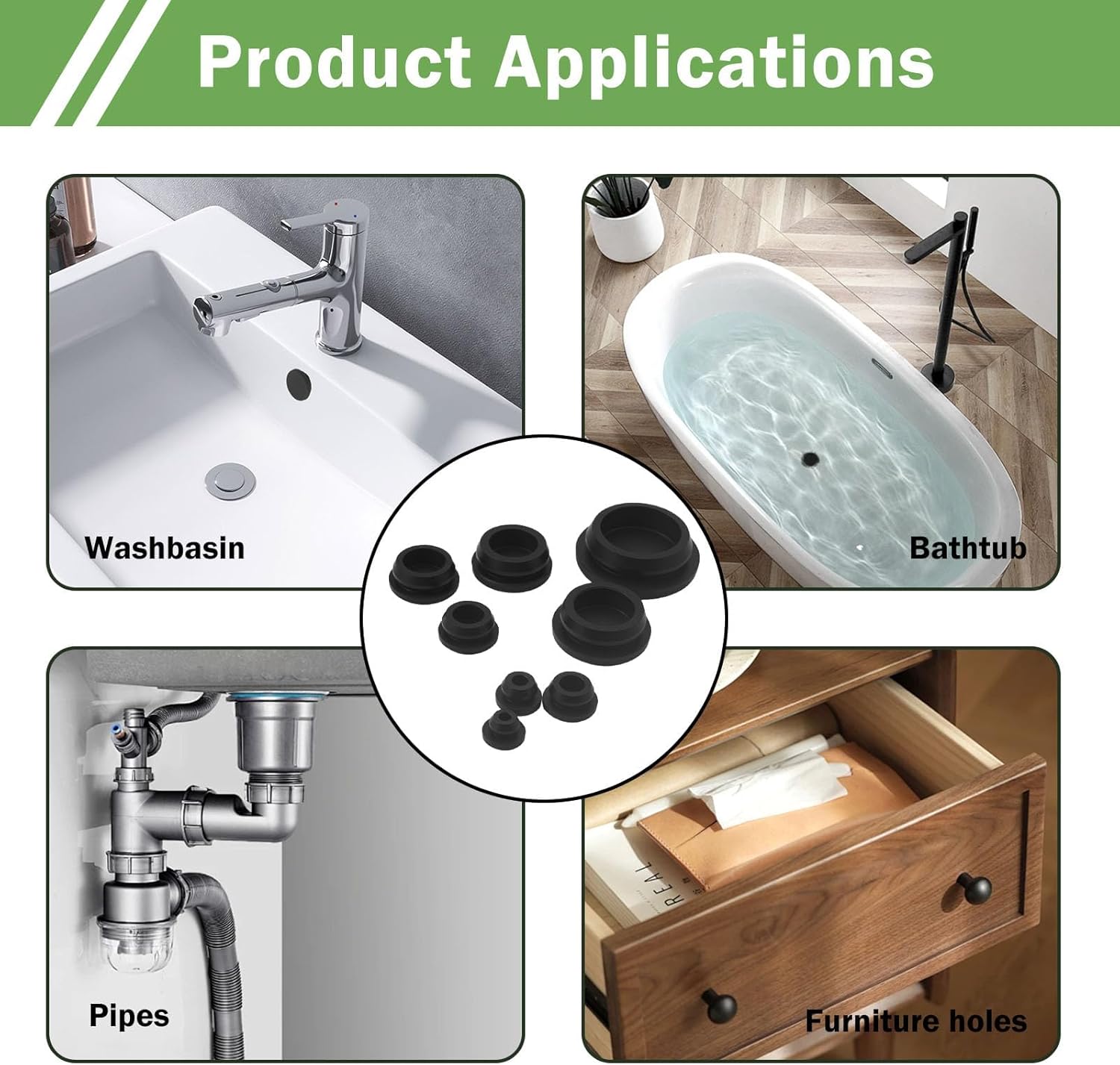 125PCS Black Rubber Hole Plugs for Round Holes Silicone Plugs, 8 Sizes 1" 3/4" 5/8" 1/2" 3/8" 5/16" 1/4" 1/5" Assorted Rubber Holes Plug for Furniture