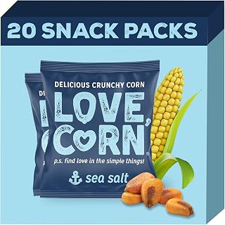LOVE CORN Sea Salt Crunchy Corn Snacks - Gluten-Free Vegan 20-Pack (0.07oz Bags) for Lunch Boxes & On-the-Go Snacking